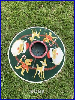 Vintage Christmas Tree Stand 1940s 1950s Tin Litho Rare Design