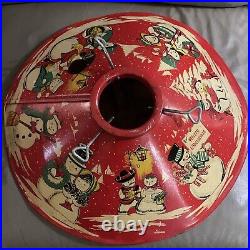 Vintage Christmas Tree Stand 1950's Red Litho colormatic Snowman USA Rare