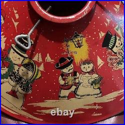 Vintage Christmas Tree Stand 1950's Red Litho colormatic Snowman USA Rare