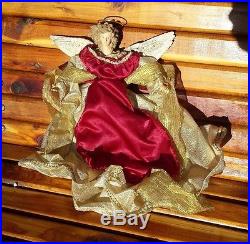 Vintage Christmas Tree Topper Angel Beautiful Gown Scarlet Red White Colors