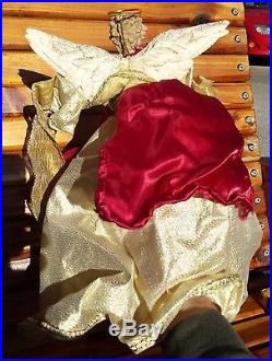 Vintage Christmas Tree Topper Angel Beautiful Gown Scarlet Red White Colors