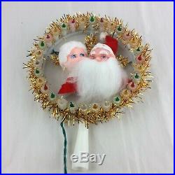 Vintage Christmas Tree Topper MR AND MRS SANTA CLAUS Wreath Spinning Lights