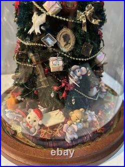 Vintage Christmas Tree Under Glass Cloche, Decorated With Vintage Miniatures