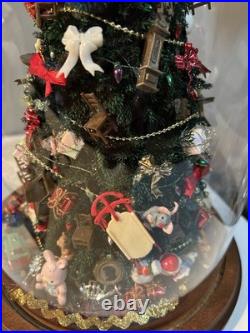 Vintage Christmas Tree Under Glass Cloche, Decorated With Vintage Miniatures