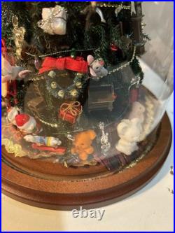 Vintage Christmas Tree Under Glass Cloche, Decorated With Vintage Miniatures