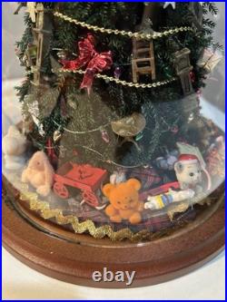 Vintage Christmas Tree Under Glass Cloche, Decorated With Vintage Miniatures