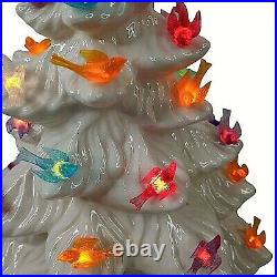 Vintage Christmas Tree White Ceramic Bird Lights 13 Handmade 1978