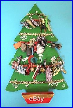 Vintage Christmas Tree w 34 Plastic & Metal Charms Grandmother Stover's T45