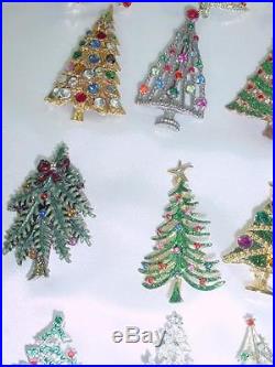 Vintage Christmas Trees 38 PIN LOT Rhinestone Eisenberg Ice Avon Brooks #1804