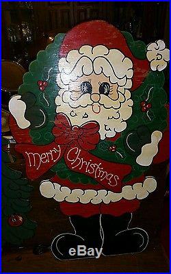Vintage Christmas Wooden Yard Decorations Santa and Helpers Christmas Tree 40 T