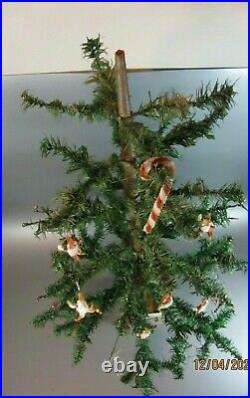 Vintage Christmas goose feather tree Germany wood stand 34 Santa Chenille Elf