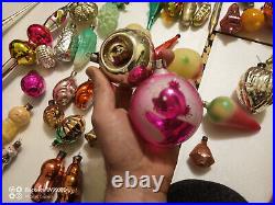 Vintage Christmas tree ornaments made of USSR glass 60 pieces! Big mix +bonus