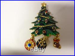 Vintage Christopher Radko Christmas Tree Enamel Rhinestone Charms Pin Brooch