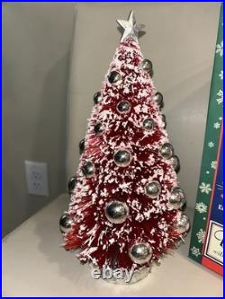 Vintage Christopher Radko Shiny Brite Bottlebrush Christmas Tree red silver 12