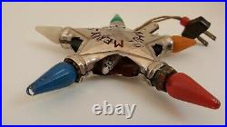 Vintage Chrome Light Up Star Tree Topper Merry Christmas Works