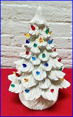 Vintage Classic White Ceramic Christmas Tree Light Up Lighted 13 1/2 Nice