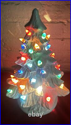 Vintage Classic White Ceramic Christmas Tree Light Up Lighted 13 1/2 Nice