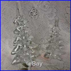 Vintage Clear Crystal Solid Art Glass Christmas Trees Set of 2