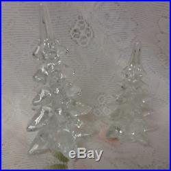 Vintage Clear Crystal Solid Art Glass Christmas Trees Set of 2