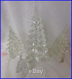 Vintage Clear Crystal Solid Art Glass Christmas Trees Set of 4