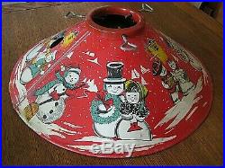 Vintage Coloramic 1950s Christmas Tree Stand Snowmen Snowman Red Tin Litho