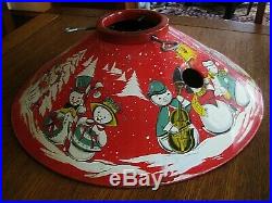 Vintage Coloramic 1950s Christmas Tree Stand Snowmen Snowman Red Tin Litho