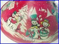 Vintage Coloramic Christmas Tree Stand Mr & Mrs Snowman Vivid Colors Red