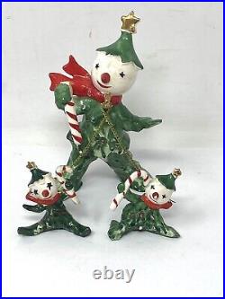Vintage Commodore Christmas Holly Snowman Tree 3 Figurine Set Chained READ