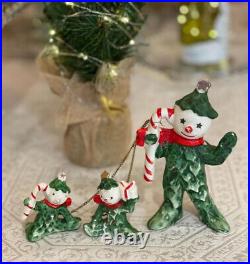 Vintage Commodore Christmas Holly Snowman Tree 3 Figurine Set Chained Very Rare