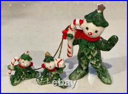 Vintage Commodore Christmas Holly Snowman Tree 3 Figurine Set Chained Very Rare