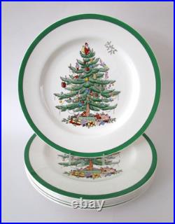Vintage Copeland Spode Christmas Tree Green Trim 10 1/2 Dinner Plates Set 6