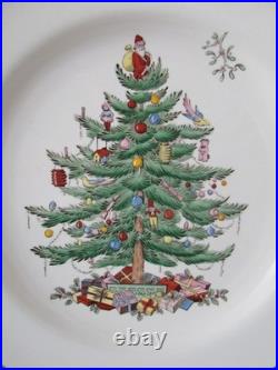 Vintage Copeland Spode Christmas Tree Green Trim 10 1/2 Dinner Plates Set 6