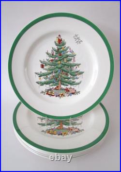 Vintage Copeland Spode Christmas Tree Green Trim 10 1/2 Dinner Plates Set 6