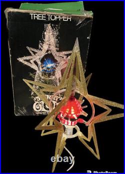 Vintage Cosmic Atomic Merry Glow Star Lighted Rotating Christmas Tree Topper