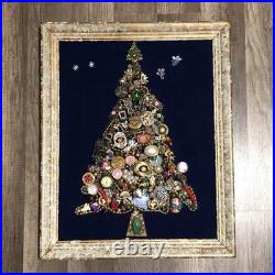 Vintage Costume Jewelry Christmas Tree Framed 17x20.5 OOAK Lighted Collage Art