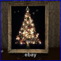 Vintage Costume Jewelry Christmas Tree Framed 17x20.5 OOAK Lighted Collage Art