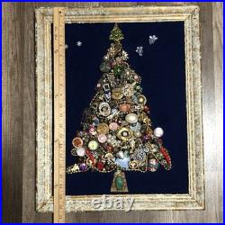 Vintage Costume Jewelry Christmas Tree Framed 17x20.5 OOAK Lighted Collage Art