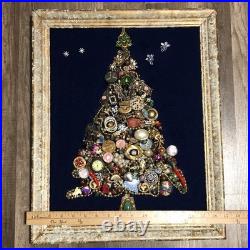 Vintage Costume Jewelry Christmas Tree Framed 17x20.5 OOAK Lighted Collage Art