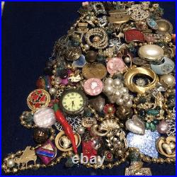 Vintage Costume Jewelry Christmas Tree Framed 17x20.5 OOAK Lighted Collage Art