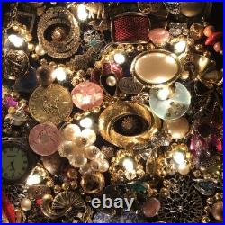 Vintage Costume Jewelry Christmas Tree Framed 17x20.5 OOAK Lighted Collage Art