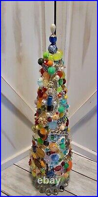 Vintage Costume Jewelry Christmas Tree Funky Art Deco Glass Base 17.5 Tall