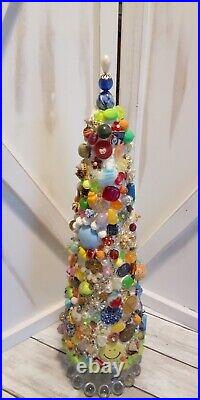 Vintage Costume Jewelry Christmas Tree Funky Art Deco Glass Base 17.5 Tall