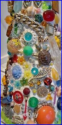Vintage Costume Jewelry Christmas Tree Funky Art Deco Glass Base 17.5 Tall