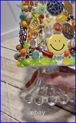 Vintage Costume Jewelry Christmas Tree Funky Art Deco Glass Base 17.5 Tall