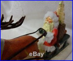 Vintage Cracker Barrel Christmas Brush Tree Santa On Sleigh Reindeer Decoration