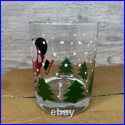 Vintage Crate and Barrel Skating Santa With Trees Old Fashioned Glasses New 12