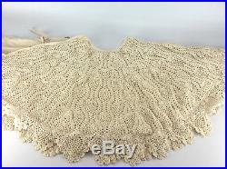 Vintage Crocheted Lace and Lined Large Beige Christmas Tree Skirt