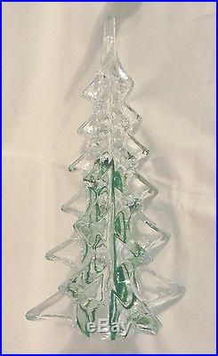 Vintage Crystal Christmas Tree With Green Ribbon Swirl Art Glass 11