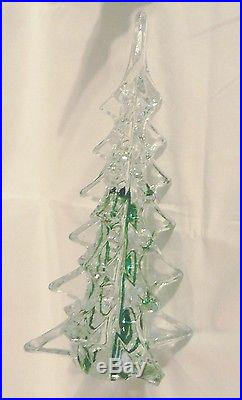 Vintage Crystal Christmas Tree With Green Ribbon Swirl Art Glass 11