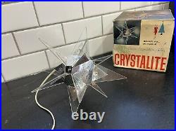 Vintage Crystalite Aluminum Lucite Atomic Star Christmas Tree Topper With Box